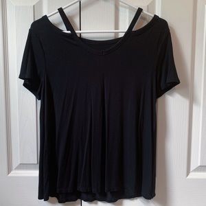 Black Cold Shoulder Loose Fit Tee | S